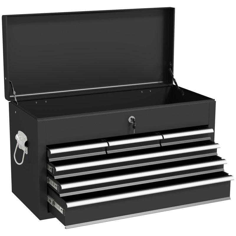 HOMCOM 6 Drawer Tool Chest, Lockable Metal Tool Box with Top Case, Ball Bearing Runners, Portable Toolbox, 600mm x 260mm x 340mm, Black