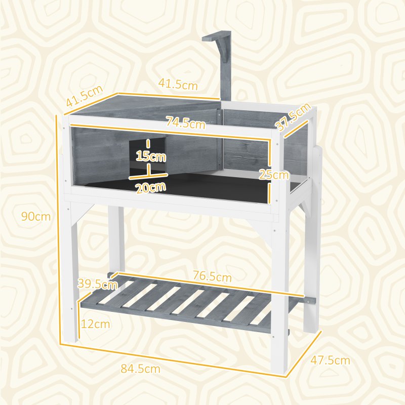 PawHut Wooden Tortoise House with Storage Shelf, Tortoise Enclosure Habitat with Clear Windows, Lamp Holder, Openable Top, Built-in Tray, for Indoor Use, Grey