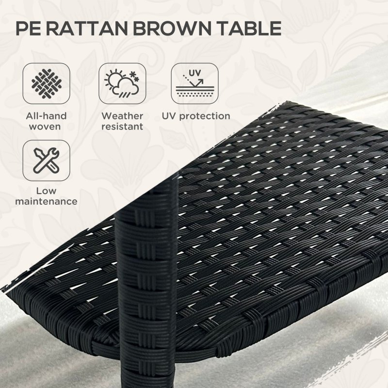 Outsunny 50cm Outdoor PE Rattan Coffee Table, Patio Wicker Two-tier Side Table with Glass Top, for Patio, Garden, Balcony, Black