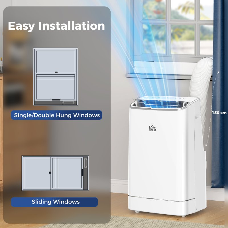 HOMCOM 14000 BTU Portable Air Conditioner, Smart Home WiFi Compatible, 5-in-1 Heater Dehumidifier Cooler Fan, with Sleep Mode, Remote, 24H Timer, Window Venting Kit, A Energy Efficiency, 35m², White