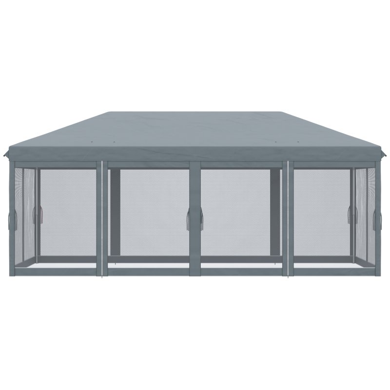 Outsunny 3 x 6m Pop Up Gazebo, Outdoor Canopy Shelter, Marquee Party Wedding Tent with 6 Mesh Walls and Carry Bag, Grey