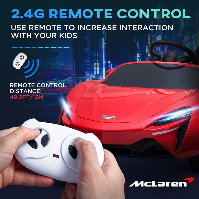 HOMCOM McLaren Licensed 12V Kids Electric Ride-On Car with Butterfly Doors, Powered Electric Car with Remote Control, Music, Horn, Headlights, MP3 Slot, Suspension Wheels, for Ages 3-6 Years - Red