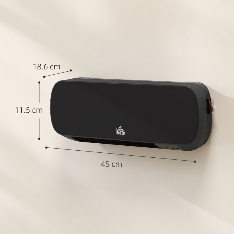 HOMCOM Electric Heater, 2000W Wall Mounted Ceramic Space Heater with Remote Control, 3 Modes, Timer, Overheat Protection for Home, Black