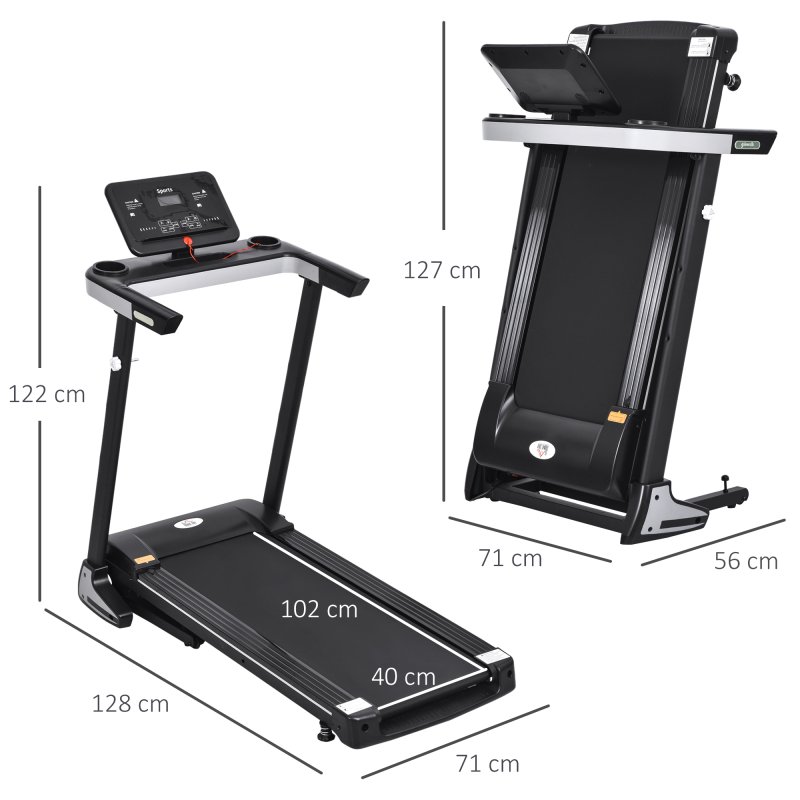 HOMCOM 500W Motorised Treadmill 1-12km/h Folding Frame w/ Wheels 12 Preset Programs LCD Screen Running Machine Safety Button Home Gym Office Fitness Exercise