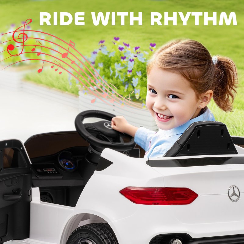 AIYAPLAY Mercedes-Benz GLC Coupe Licensed Kids Ride on Car, 12V Battery Powered Kids Electric Car with Remote Control, Soft Start, LED Light, Music, MP3, 3 Speed, for 3-6 Years, White
