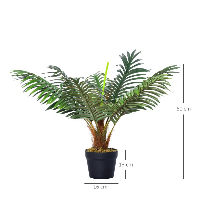 Outsunny 60cm/2FT Artificial Palm Tree Decorative Plant 8 Leaves with Nursery Pot, Fake Tropical Tree for Indoor Outdoor D??cor