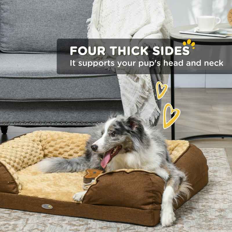 PawHut Dog Sofa Bed Pet Bed Dog Mattress with Removable Washable Cover, Anti-Slip Bottom, for Medium Sized Dogs, 90L x 69W x 21Hcm - Brown
