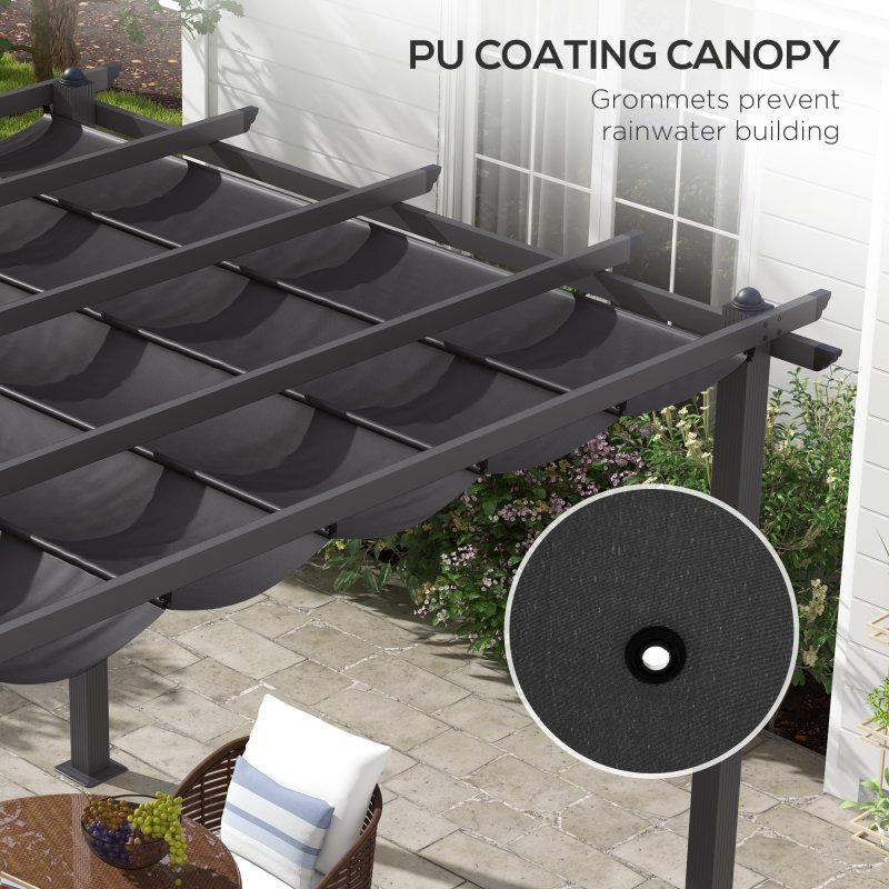 Outsunny 3 x 3(m) Pergola with Retractable Roof, Aluminium Frame Garden Gazebo Canopy Outdoor Sun Shade Shelter for Grill, Patio, Deck, Dark Grey