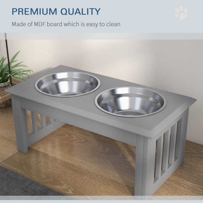 PawHut Raised Dog Bowl Feeding Bowls with Stand for Medium Dogs Elevated Pet Bowls Water Food Feeder 58L x 31W x 25H cm - Grey