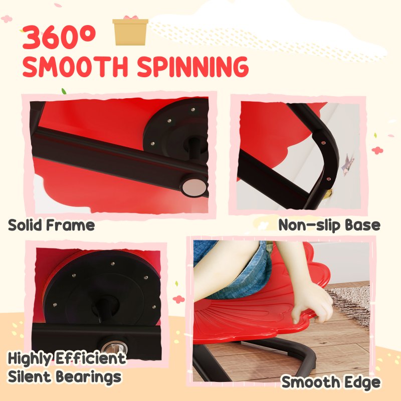 AIYAPLAY Kids Spinning Chair for Autism, Sensory Swivel Chair for ADHD Children, Flower Shaped Sit and Spin Wobble Chair with Metal Base & Non-Slip, Sensory Balance Toy for 3-8 Years Old, Red