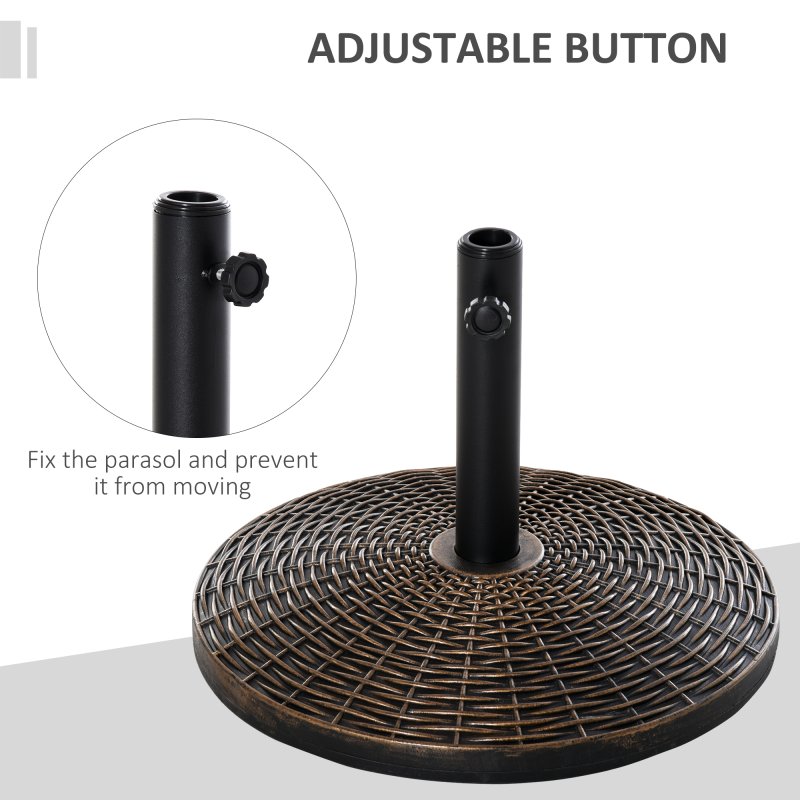 Outsunny 25 kg Round Cement Parasol Base, Umbrella Stand Holder with Rattan Style Pattern for 38, 48 mm Poles for Outdoor, Garden, Antique Bronze