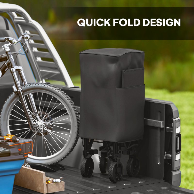 Outsunny Double Decker Folding Trolley on Wheels, 200KG & 350L Capacity Collapsible Wagon Festival Trolley Cart with 134cm Extended for Camping Sports Shopping Garden and Beach, Black