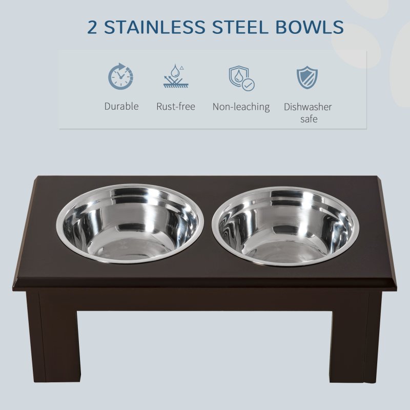 PawHut Raised Dog Bowl Feeding Bowls with Stand for Medium Dogs Elevated Pet Bowls Water Food Feeder 58L x 31W x 25H cm - Brown