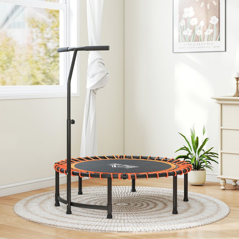 HOMCOM 45" Fitness Trampoline with Adjustable Handle, Folding Rebounder Trampoline Mini Jumper for Indoor Exercise Workout, Support Up to 100kg, Orange