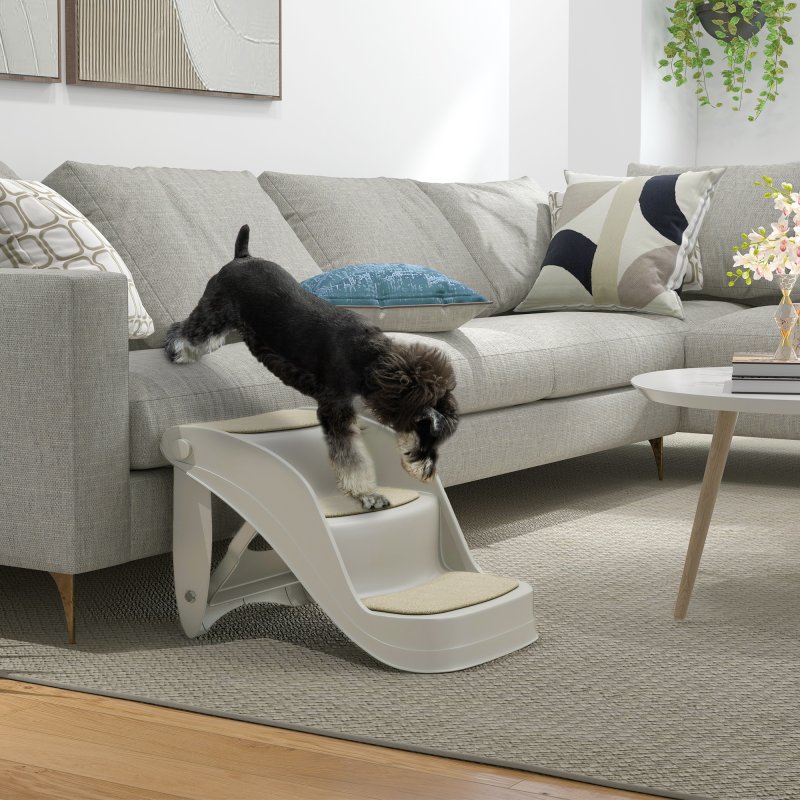 PawHut Foldable Pet Stairs Portable Dog Steps 3-Step Design with Non-slip Mats for High Beds, Sofas, 49 x 38 x 38 cm, Grey