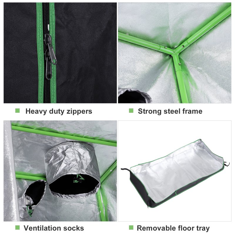 Outsunny Grow Tent Reflective Mylar Hydroponic with Adjustable Vents and Floor Tray for Indoor Plant Growing, 80 x 80 x 160 cm (31.5