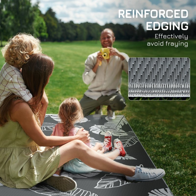 Outsunny Reversible Outdoor Rug with Carry Bag, Waterproof Plastic Straw Mat for Garden, Deck, RV, Picnic, Beach, Camping, 182 x 274cm, Grey and White