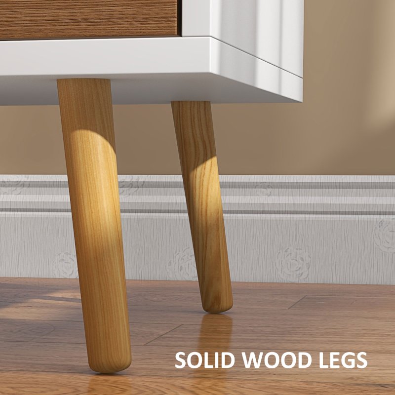 HOMCOM Bedside Table, Modern Nightstand with 2 Drawers, Small Sofa End Table with Storage and Solid Wood Legs for Bedroom, Living Room, Brown