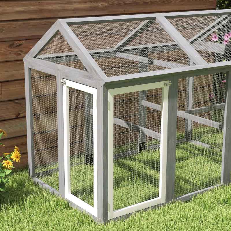 PawHut Large Chicken Run, Wooden Chicken Coop, Pet Playpen w/ Combinable Design - Grey