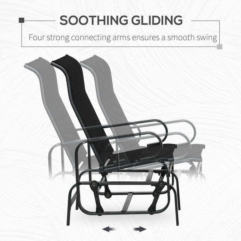 Outsunny Outdoor Gliding Rocking Chair with Sturdy Metal Frame Garden Comfortable Swing Chair for Patio, Garden and Poolside, Black