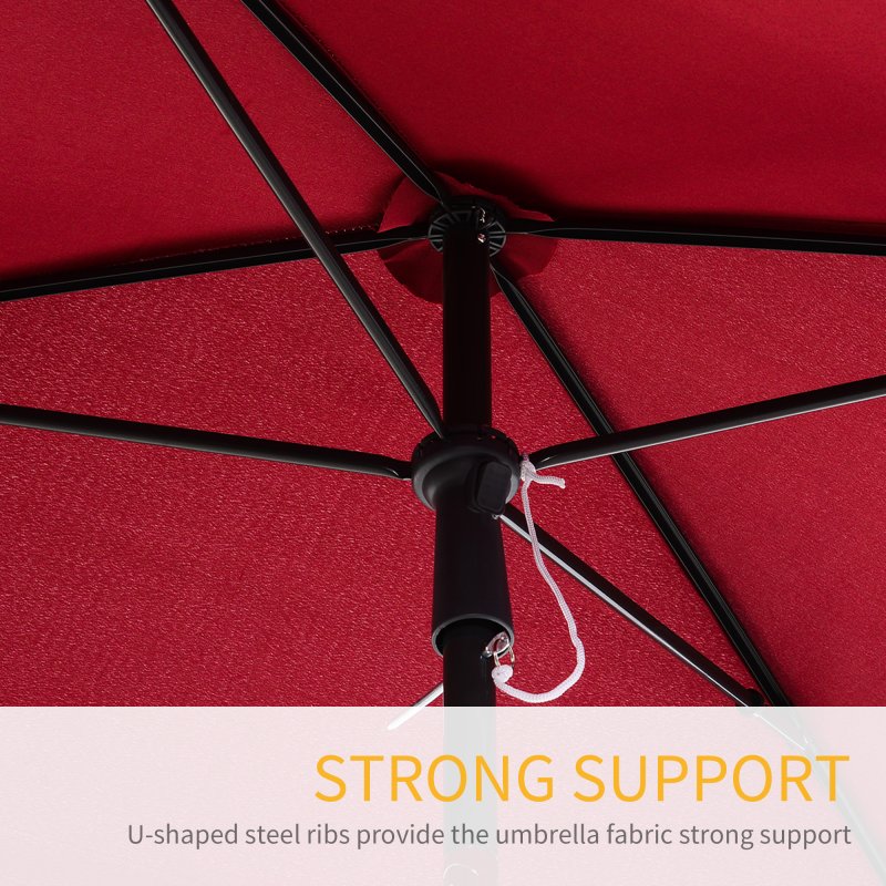 Outsunny 2 x 1.3m Garden Parasol Umbrella, Outdoor Market Table Umbrella with Ruffles & Aluminium Pole, Rectangular Tilting Parasol Sun Shade Canopy, Red