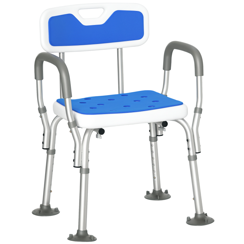 HOMCOM EVA Padded Shower Chair for the Elderly and Disabled, Height Adjustable Shower Stool with Back and Arms, 4 Suction Foot Pads