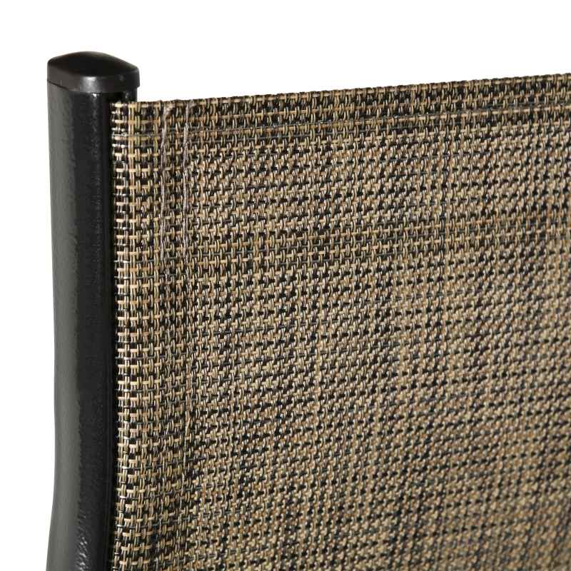 Outsunny 4 Pieces Garden Chairs, Stackable Outdoor Chairs with High Backrest and Armrest, Breathable Mesh Fabric Dining Chair Set of 4, Mixed Brown