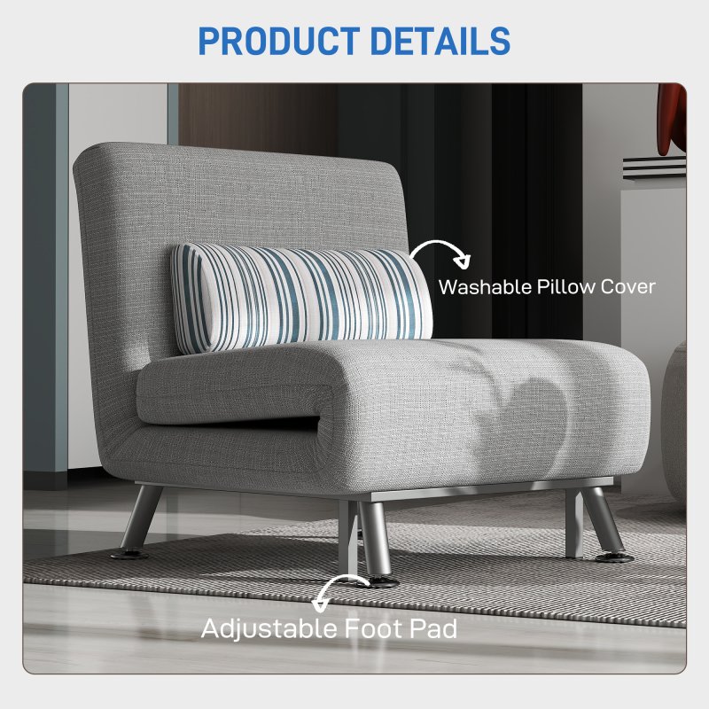 HOMCOM Single Sofa Bed, 1 Person Sleeper Foldable Lounge with Pillow