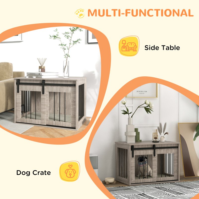 PawHut Dog Crate Furniture, Dog House Furniture Style for Medium Breeds, Pet Kennel with Removable Cushion for Indoor Use, 80 x 54 x 57cm, Brown