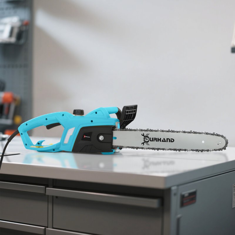 DURHAND Aluminium Chainsaw with Double Brake Protection and Blade Cover, 2000 W, 40 cm, for Wood, Trees and Branches, Blue