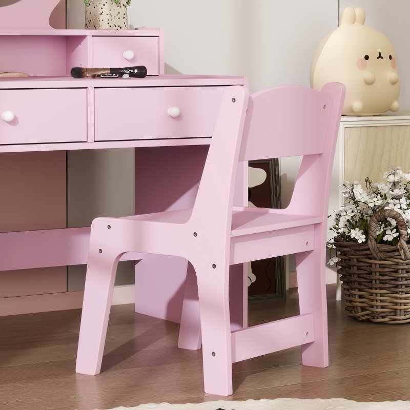 AIYAPLAY Kids Dressing Table Set with Stool and Mirror, Make up Set with Storage Drawers, Kids Vanity Table Gift for Aged 3-8 Years Old - Pink