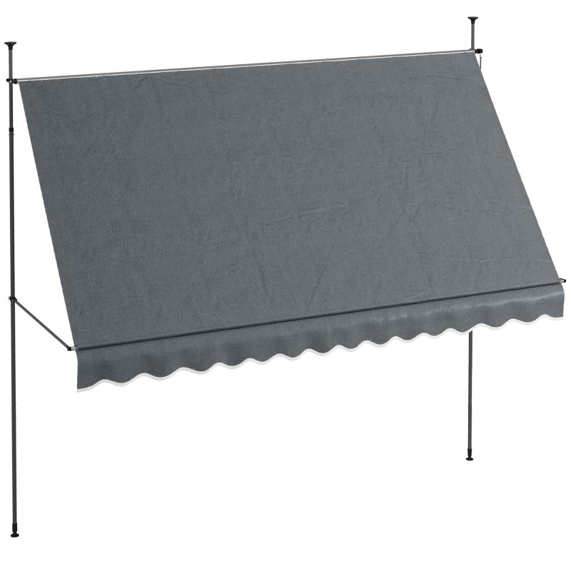 Outsunny 3.5 x 1.2m Free Standing Retractable Awning, Non-Screw Patio Sun Shade Shelter with Support Pole Stand and UV Resistant Fabric, for Window, Door, Porch, Deck, Dark Grey