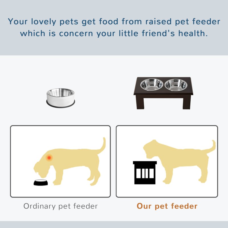 PawHut Raised Dog Bowl Feeding Bowls with Stand for Medium Dogs Elevated Pet Bowls Water Food Feeder 58L x 31W x 25H cm - Brown