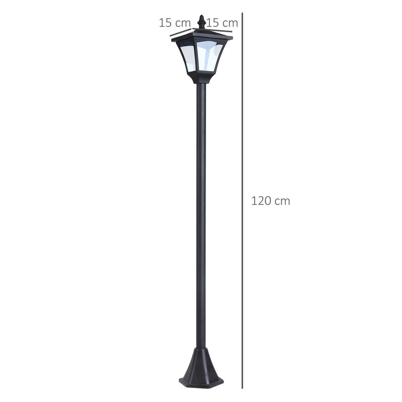 Outsunny Outdoor Garden Solar Post Lamp Photosensitive LED Lantern Bollard Pathway 1.2M Tall - Black