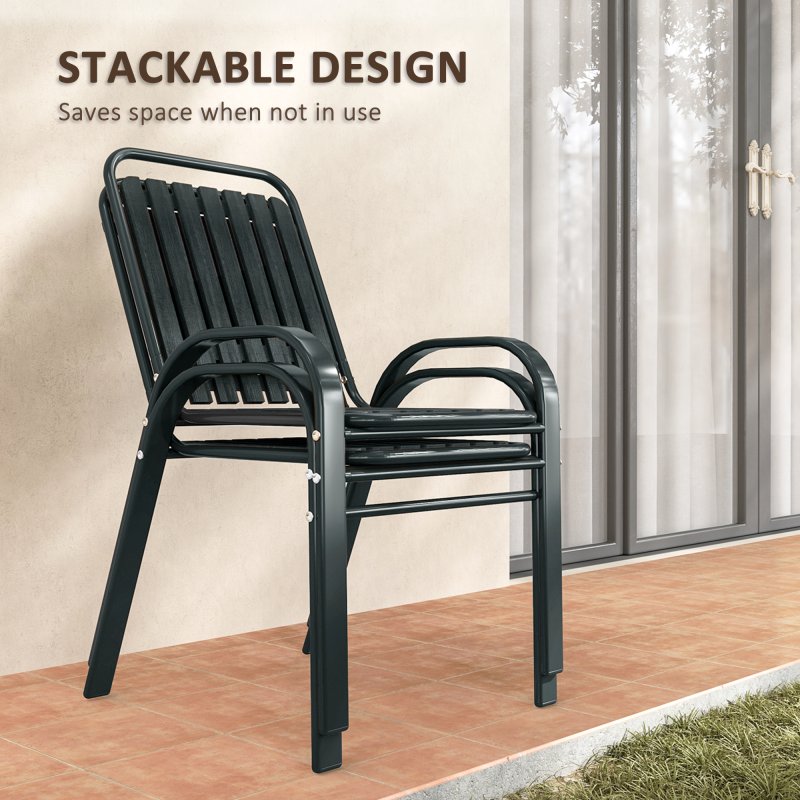 Outsunny 3 Pieces Patio Bistro Set, Garden Furniture Set with Stackable Chairs, Tempered Glass Table, Rust Resistant for Outdoor, Balcony, Patio, Garden, Charcoal Grey