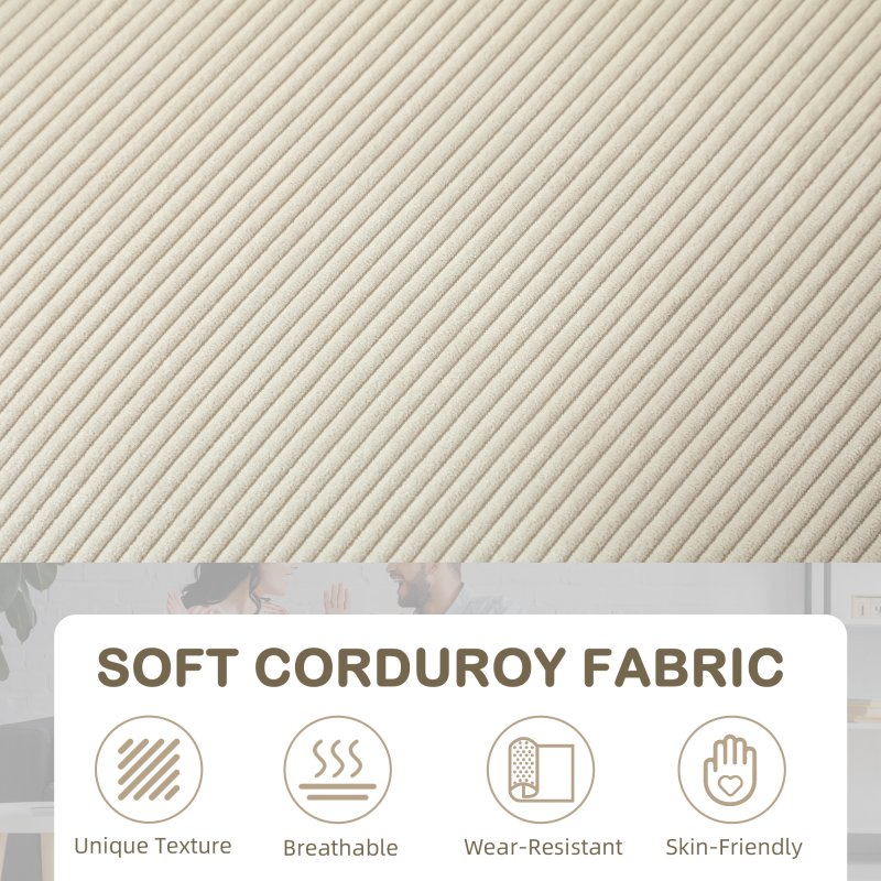 HOMCOM Modern 3 Seater Sofa with Spring Cushion, 210 cm Fabric Sofa Couch with Cup Holders, Upholstered Settee for Living Room, Bedroom, Home Office, Cream White