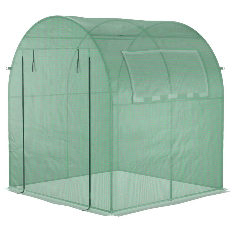 Outsunny Walk in Polytunnel Greenhouse, Tomato Greenhouse with Roll-up Window and Door, PE Cover, Steel Frame for Garden, 1.8 x 1.8 x 2 m, Green
