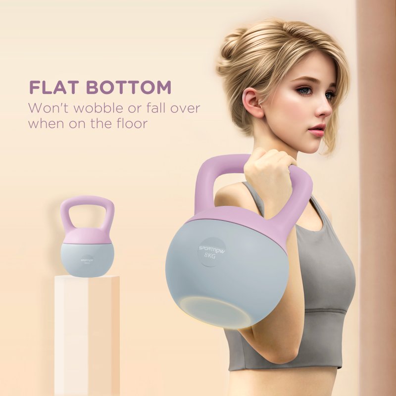 SPORTNOW Soft Kettlebell, 8kg Kettle Bell with Non-Slip Handle for Home Gym Weight Lifting and Strength Training, Purple and Grey