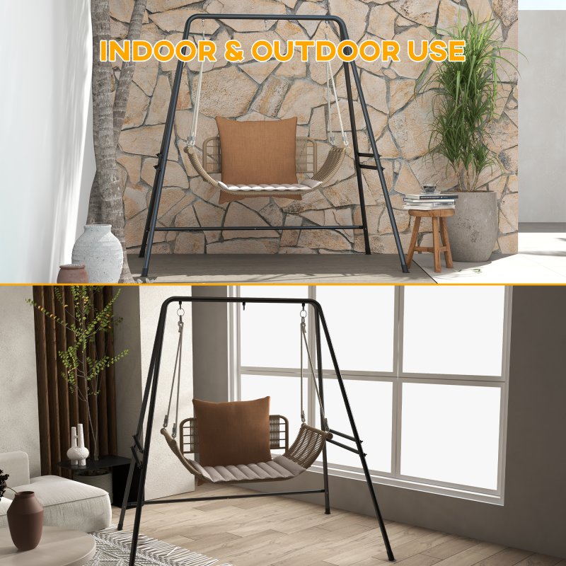 Outsunny Hammock Chair Stand, Hanging Heavy Duty Metal Frame Hammock Stand for Hanging Hammock Air Porch Swing Chair, Egg Chair, Indoor & Outdoor Use, Black