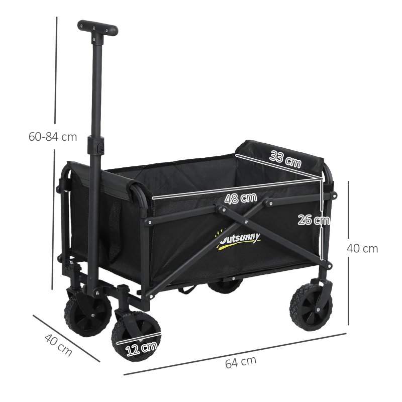 Outsunny 41L Festival Trolley on Wheels, Small Garden Folding Trolley Cart, 60kg Heavy Duty Collapsible Folding Wagon with Adjustable Handle and Carrying Bag for Beach, Camping, Festival, Black