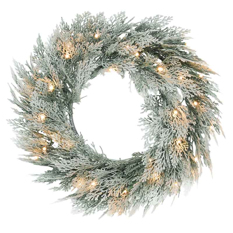 HOMCOM 60cm/ 24inch Prelit Christmas Wreath with 35 Warm White LED Lights, Timer, Battery Operated, Flocked Winter Door Wreath with All Realistic Branches, Silver Tone Glitter for Home Decorations