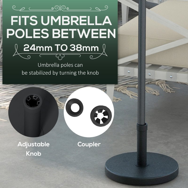 Outsunny 15kg Concrete Parasol Base, Heavy Duty Patio Umbrella Stand with Grip Handle, 46.5cm Round Garden Parasol Holder for 24 to 38mm Poles, Black