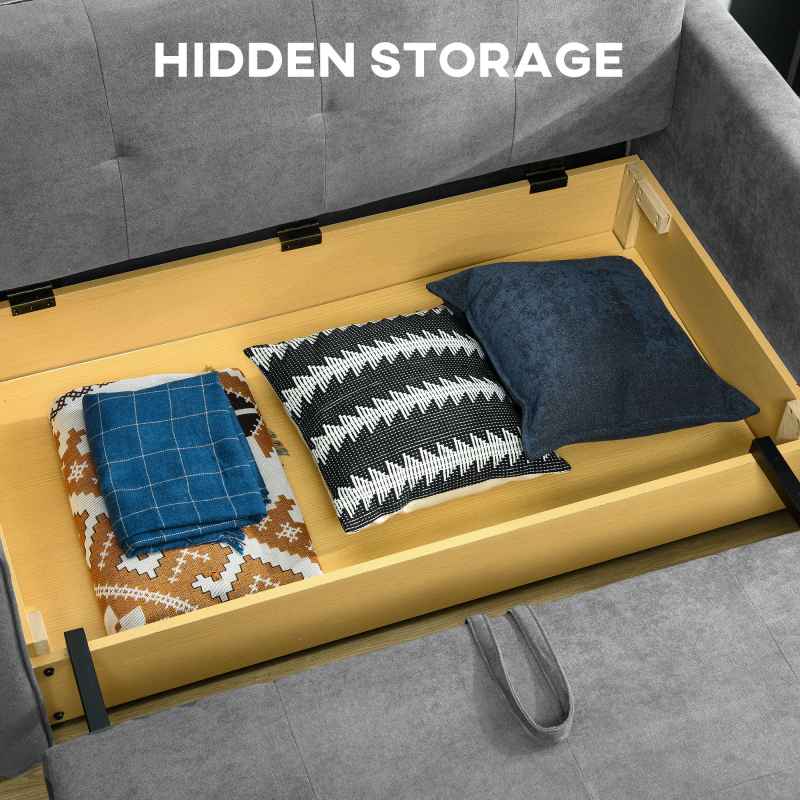 HOMCOM 2 Seater Sofa Bed, Convertible Bed Settee, Modern Cotton Loveseat Sofa Couch with 2 Cushions, Hidden Storage for Living Room, Guest Room, Light Grey