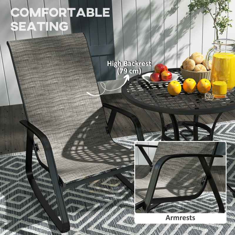 Outsunny Garden Rocking Chair, Ergonomic Outdoor Rocking Chair with Armrests, High Backrest, Steel Frame Relaxing Rocker Armchair Seat for Patio, Balcony, Porch, Light Brown