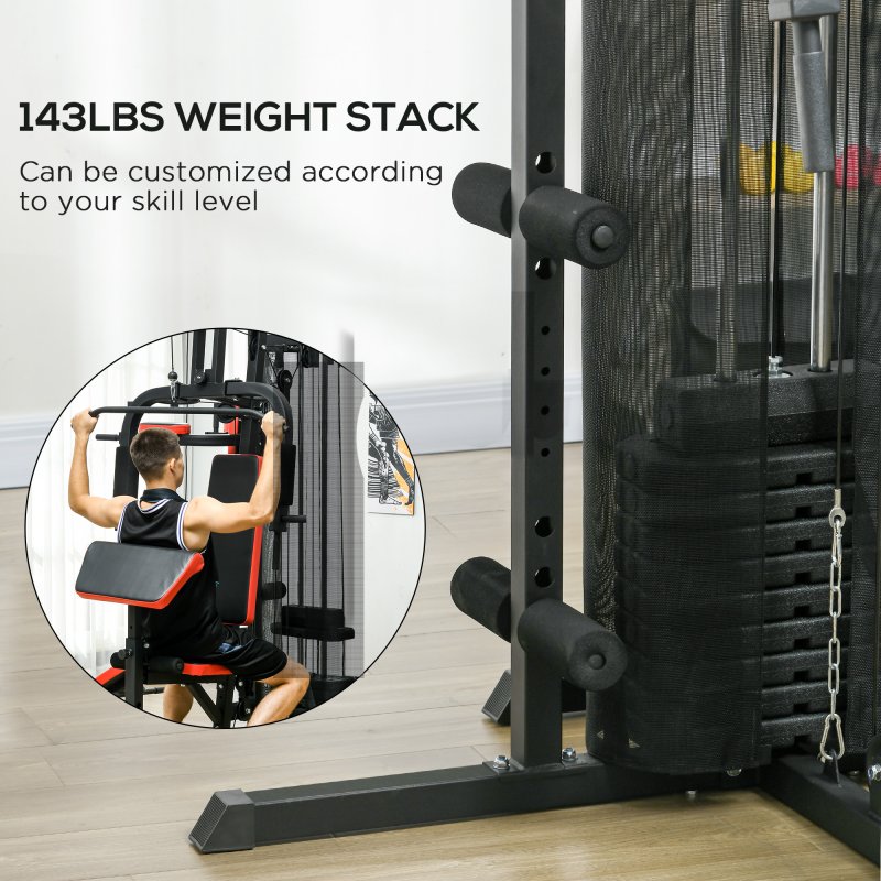 SPORTNOW Multi Gym Workout Station All-in-One Home Gym Equipment with 65kg Weight Stack, Sit Up Bench, Push Up Stand, Dip Station, for Home Gym Full Body Strength Training