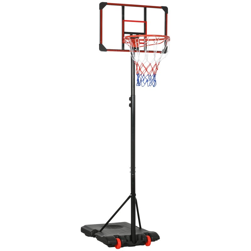 SPORTNOW Height Adjustable Basketball Hoop and Stand with Firm Backboard and Weighted Base, Portable on Wheels, 1.8-2.1m, Red
