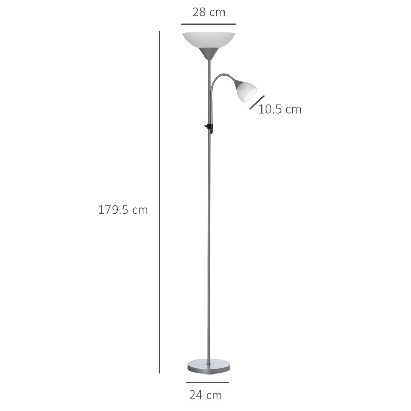 HOMCOM Modern Floor Lamp, Uplighter 2-Light Tall Standing Lamp with Adjustable Heads,  for Living Room, Bedroom, Office