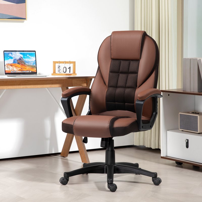 HOMCOM Executive Office Chair, PU Leather High Back Desk Chair, Swivel Computer Chair with Adjustable Height and Tilt Function, Brown