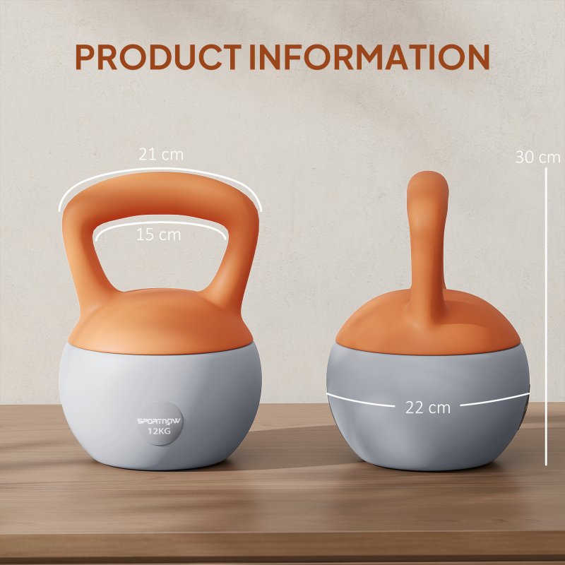 SPORTNOW Soft Kettlebell, 12kg Kettle Bell with Non-Slip Handle for Home Gym Weight Lifting and Strength Training, Orange and Grey