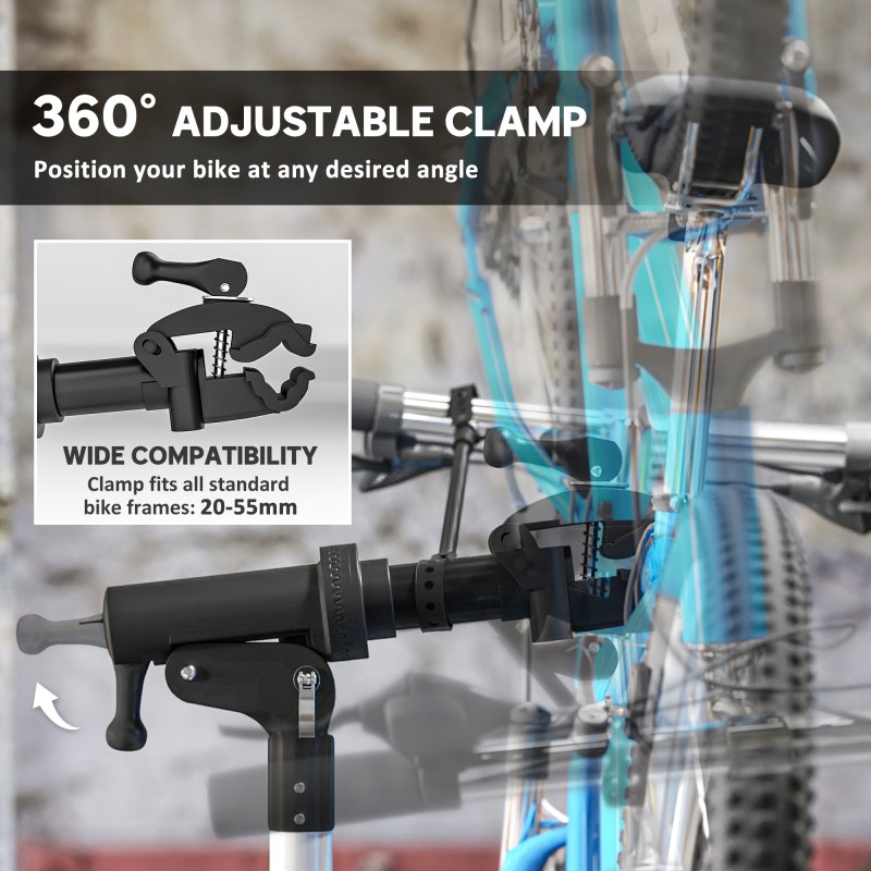 HOMCOM Bike Repair Stand, Heavy Duty Bike Stand for Maintenance, Height Adjustable, Foldable, 30?? Rotatable for Road Bike, Mountain Bike, E-Bike